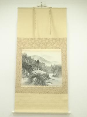 吉村舞堂筆　村落風景　肉筆絹本掛軸（共箱）